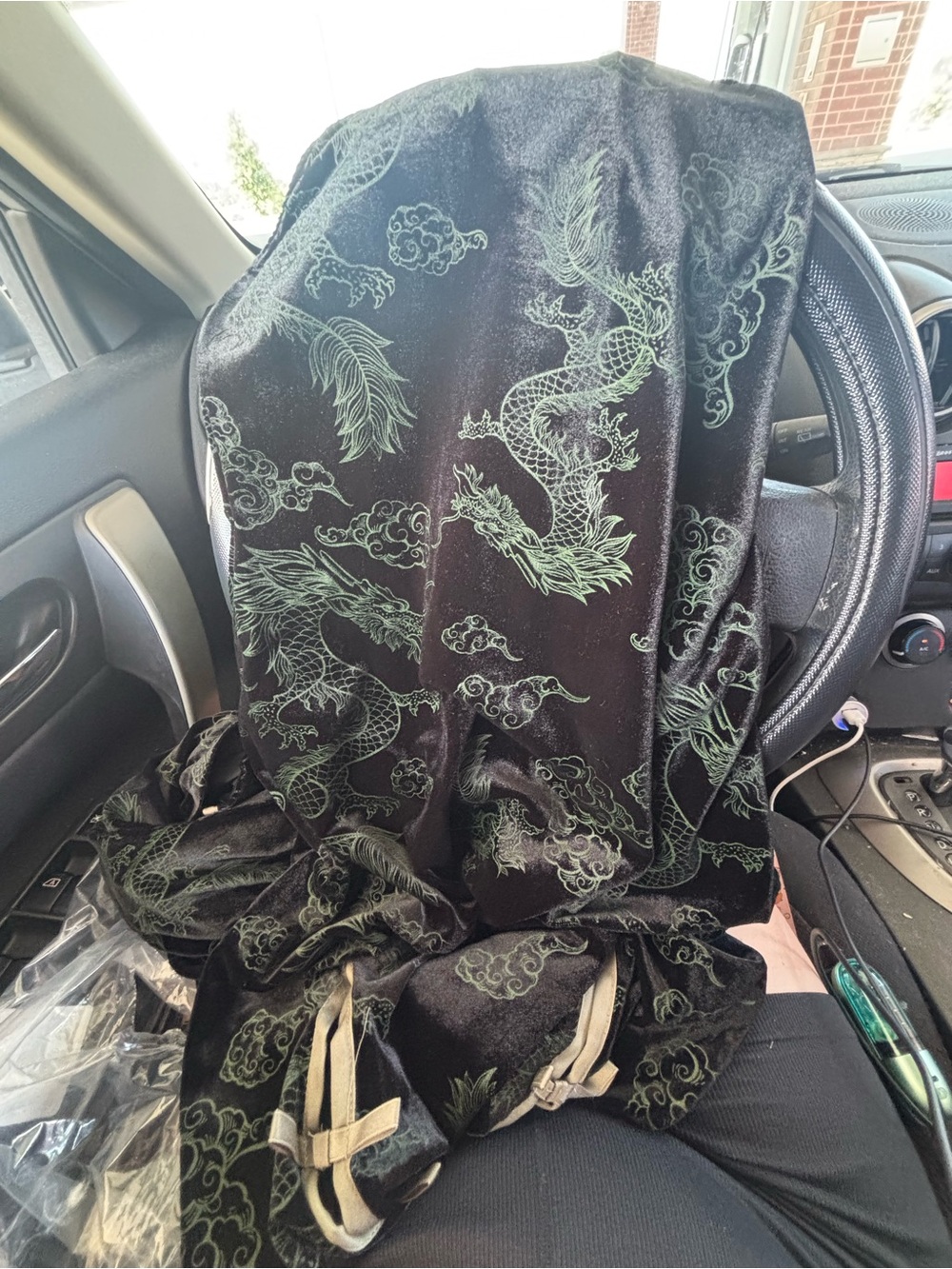 Black Maxi Dress with Subtle Green Dragon Print